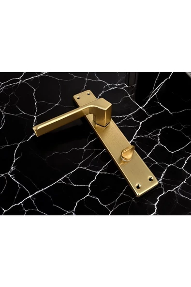 Zey Mat Altın Aynalı Wc Banyo Kapı Kolu İçeriden Sol Basar 1 Takım - Resim 3