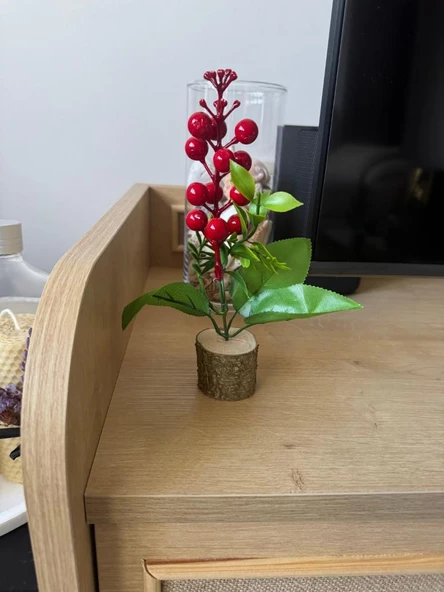 Nettenevime 3lü set Yapay Çiçek Yılbaşı Çiçeği Kokinalı Kütük Saksılı Dekoratif Süs 20cm - 7