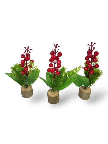 Nettenevime 3lü set Yapay Çiçek Yılbaşı Çiçeği Kokinalı Kütük Saksılı Dekoratif Süs 20cm - 3