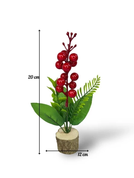 3lü set Yapay Çiçek Yılbaşı Çiçeği Kokinalı Kütük Saksılı Dekoratif Süs 20cm - 8