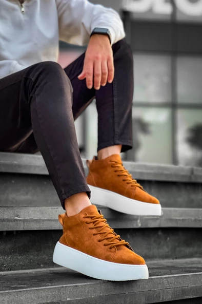 LE10 Bağcıklı Erkek Yüksek Taban İthal Süet Taba Spor Bot - Resim 2