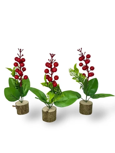 3lü set Yapay Çiçek Yılbaşı Çiçeği Kokinalı Kütük Saksılı Dekoratif Süs 20cm - 5