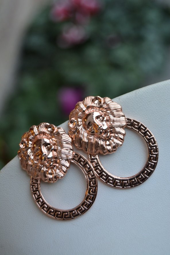 ARTBUTİKA Bayan Küpe Roze Kaplama Aslan Figür - Resim 3