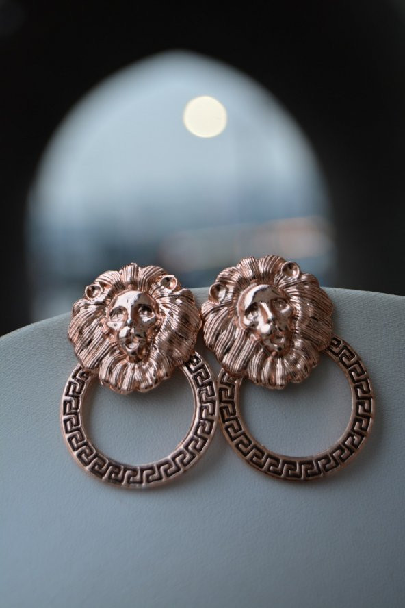 ARTBUTİKA Bayan Küpe Roze Kaplama Aslan Figür - Resim 4