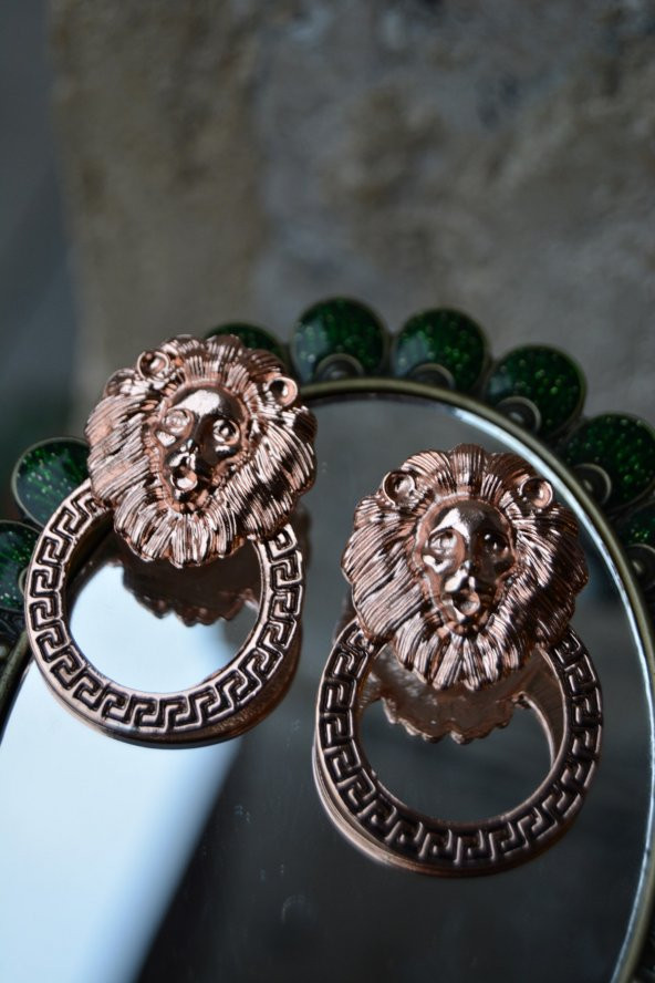 ARTBUTİKA Bayan Küpe Roze Kaplama Aslan Figür - Resim 5