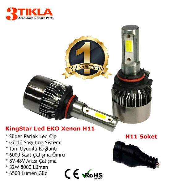 KingStar H11 Beyaz Led Xenon Şimşek Etkili Far Ampül 8000 Lümen