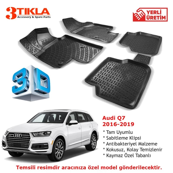 Audi Q7 2016-2020 Premium 3D Havuzlu Paspas Seti