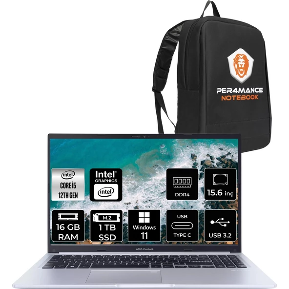 Vivobook 15 Intel Core I5 1235U 16GB 1tb SSD 15.6'' Fhd W11H Taşınabilir Bilgisayar X1502ZA-EJ031W & Per4 Çanta EJ031WP48