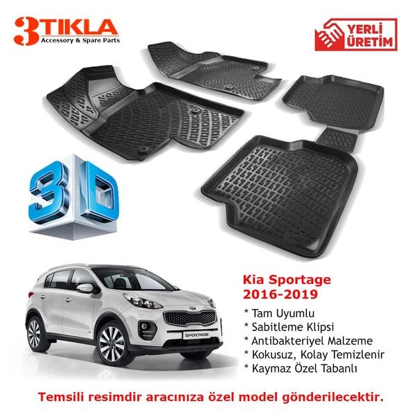 Kia Sportage 2016-2019 Premium 3D Havuzlu Paspas Seti