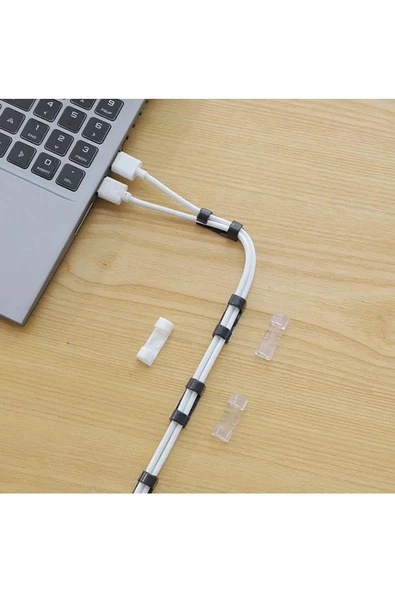 Kablo Düzenleyici Klipsler  Sabitleyici Duvar Fayans Cam Kablo Tutucu Yapışkanlı   20 Adet - 5