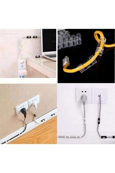 Kablo Düzenleyici Klipsler  Sabitleyici Duvar Fayans Cam Kablo Tutucu Yapışkanlı   20 Adet - 8