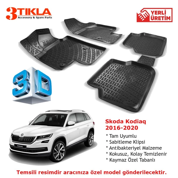 Skoda Kodiaq 2016-2020 Premium 3D Havuzlu Paspas Seti