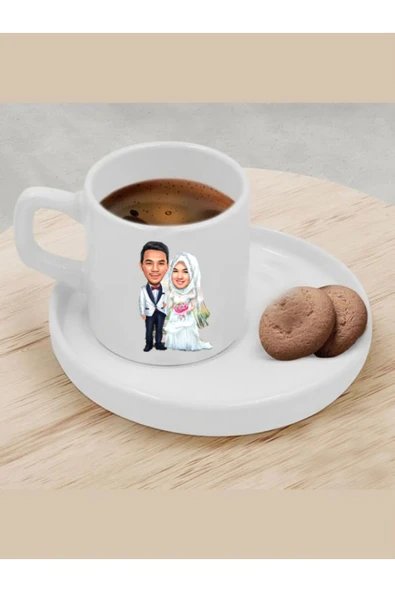 Özcan Tasarım Kişiye Özel Türk Kahvesi Fincanı Karikatür Tesettürlü Fincan