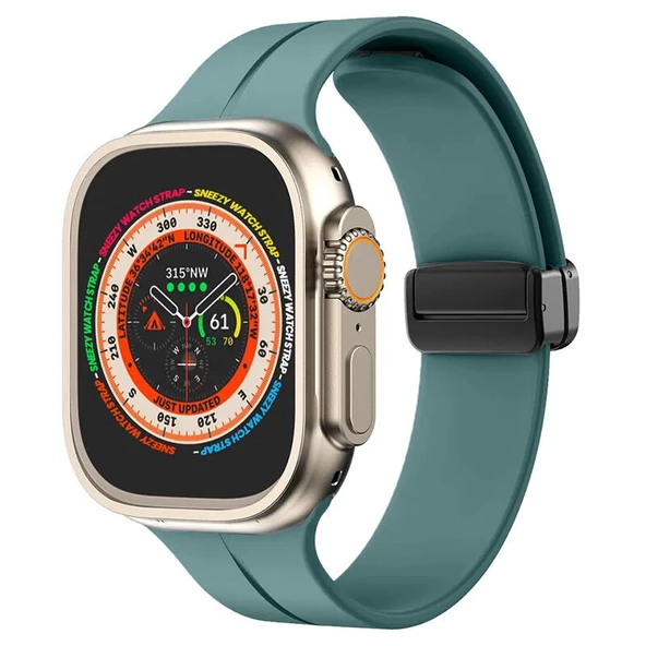 Apple Watch 49mm Ultra Seri Uyumlu Coastal Manyetik Tokalı Silikon Kordon  Haki