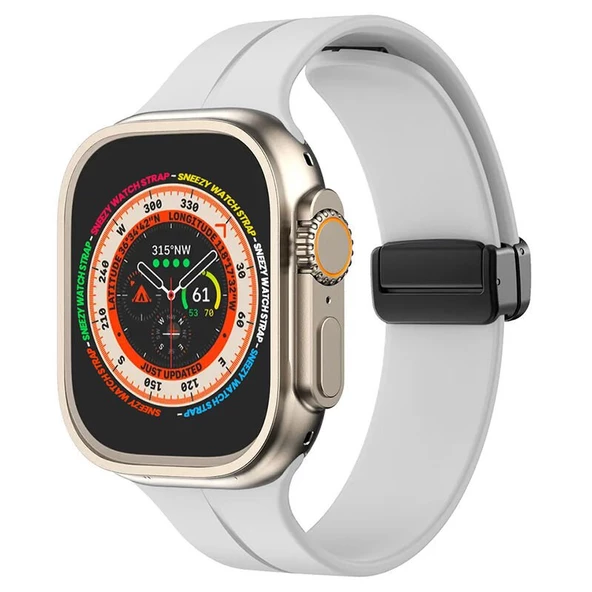 Apple Watch 49mm Ultra Seri Uyumlu Coastal Manyetik Tokalı Silikon Kordon  Beyaz