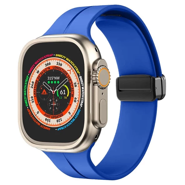 Apple Watch 49mm Ultra Seri Uyumlu Coastal Manyetik Tokalı Silikon Kordon  Mavi