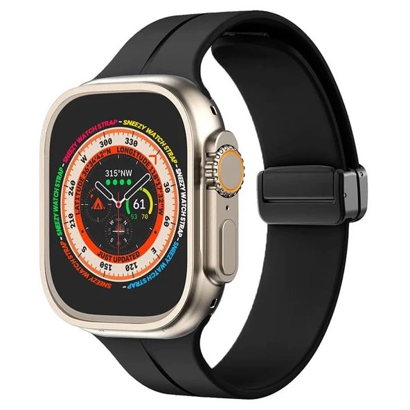 Apple Watch 49mm Ultra Seri Uyumlu Coastal Manyetik Tokalı Silikon Kordon  Siyah