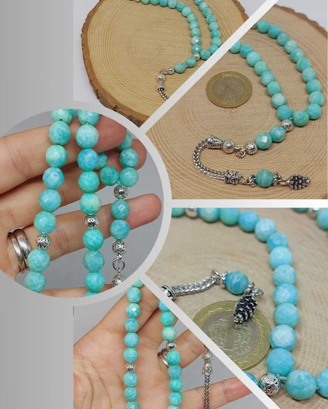 Amazonit Taşı Üst Segment Faset Kesim 33lük Tesbih 8mm (42525) ürün görseli