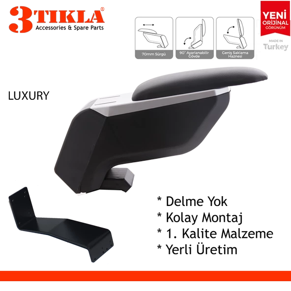 Lüks Set Fiat Linea 2013 Delmesiz Çelik Ayaklı Gri-Siyah Kolçak Kol Dayama, Direksiyon Kılıfı - 2