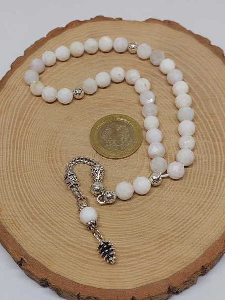 Ay Taşı Üst Segment Faset Kesim 33lük Tesbih 8mm (42565) - Resim 6