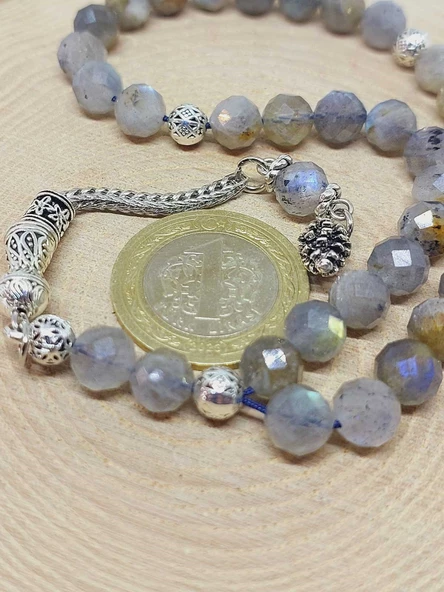 Labradorit Taşı Üst Segment Faset Kesim 33lük Tesbih 7.5mm (53080) - Resim 3