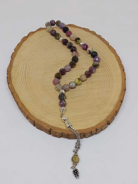 Turmalin Taşı Karışık Renkler Üst Segment Faset Kesim 33lük Tesbih 8mm (36530) - Resim 4