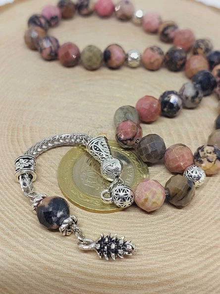 Rodonit Taşı Üst Segment Faset Kesim 33lük Tesbih 8mm (53078) - Resim 3