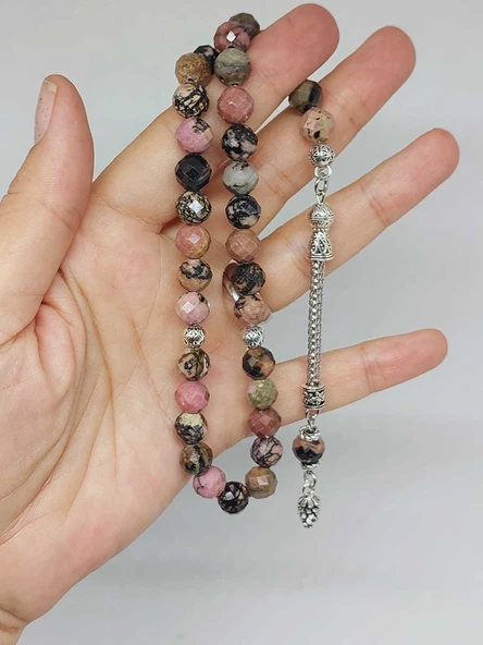 Rodonit Taşı Üst Segment Faset Kesim 33lük Tesbih 8mm (53078) - Resim 5