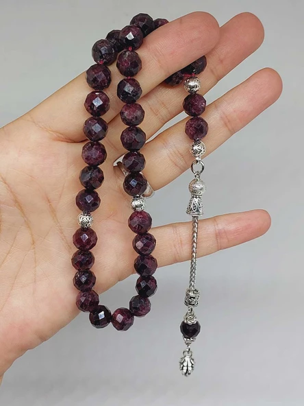 Lal (Granat) (Garnet) Taşı Üst Segment Faset Kesim 33lük Tesbih 8mm (42515) - Resim 5