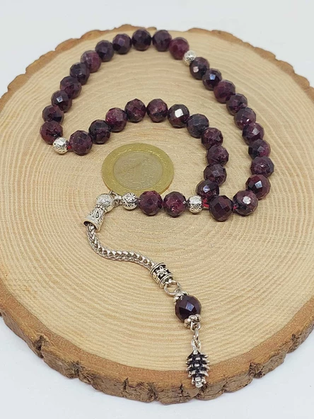 Lal (Granat) (Garnet) Taşı Üst Segment Faset Kesim 33lük Tesbih 8mm (42515) - Resim 6