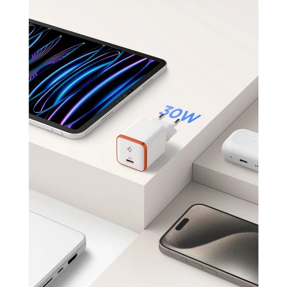 30W USB-C Ultra Mini Hızlı Şarj Aleti Samsung PPS / Isı Düşürücü GaN Destekli Akım Korumalı Güç Adaptörü iPhone & Android & iPad & MacBook Type-C White - ACH08449 - 5