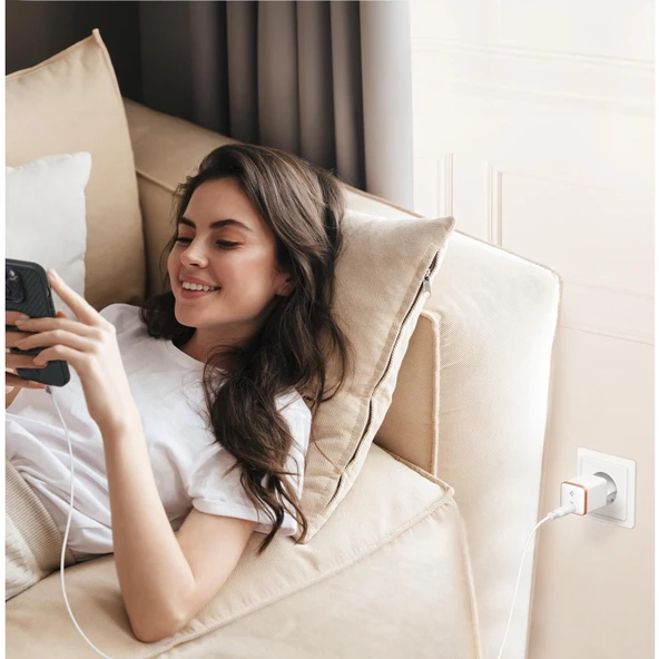 30W USB-C Ultra Mini Hızlı Şarj Aleti Samsung PPS / Isı Düşürücü GaN Destekli Akım Korumalı Güç Adaptörü iPhone & Android & iPad & MacBook Type-C White - ACH08449 - 6