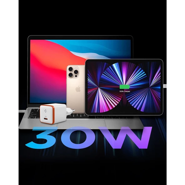 30W USB-C Ultra Mini Hızlı Şarj Aleti Samsung PPS / Isı Düşürücü GaN Destekli Akım Korumalı Güç Adaptörü iPhone & Android & iPad & MacBook Type-C White - ACH08449 - 9