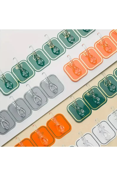 TİNEKE 6 Kancalı Kendinden Yapışkanlı Askı Tek Parça Renkli Pratik Duvar, Banyo, Mutfak Askısı - 6