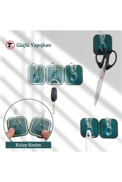 TİNEKE 6 Kancalı Kendinden Yapışkanlı Askı Tek Parça Renkli Pratik Duvar, Banyo, Mutfak Askısı - 5