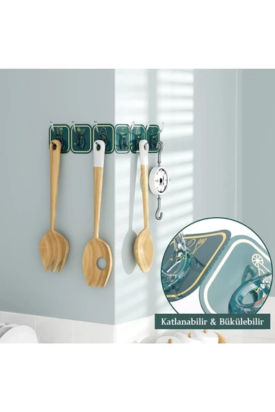 TİNEKE 6 Kancalı Kendinden Yapışkanlı Askı Tek Parça Renkli Pratik Duvar, Banyo, Mutfak Askısı - 4