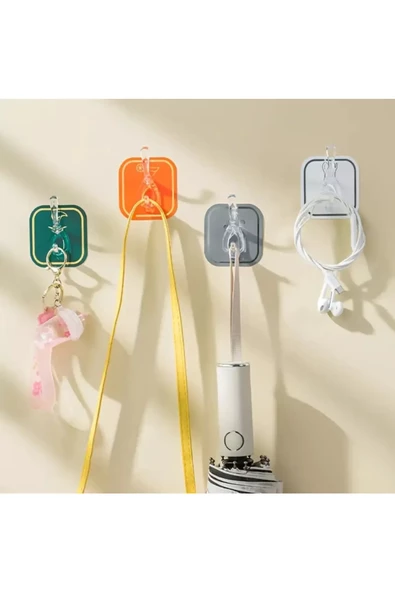 TİNEKE 6 Kancalı Kendinden Yapışkanlı Askı Tek Parça Renkli Pratik Duvar, Banyo, Mutfak Askısı - 2