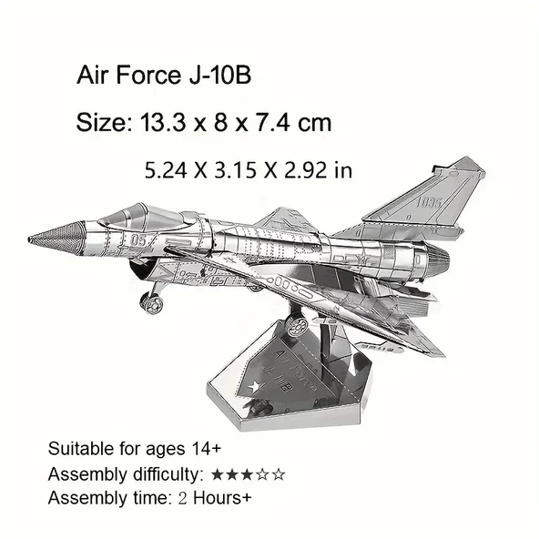 DIY 3D Metal Puzzle Bulmaca Air Force J-10B Savaş Uçak 43 Parça 14+ yaş üstü Hediyelik model - 5