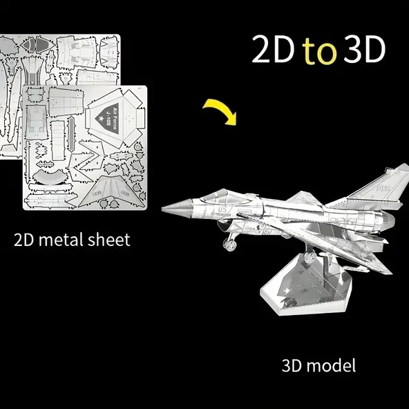 DIY 3D Metal Puzzle Bulmaca Air Force J-10B Savaş Uçak 43 Parça 14+ yaş üstü Hediyelik model - 4