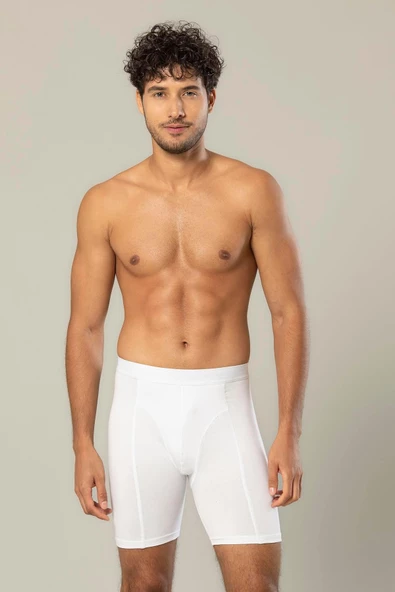 Erdem Erkek Pamuk Elastan Uzun Boxer 1416 - 3 Adet  Beyaz XL