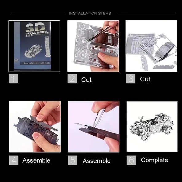 DIY 3D Metal Puzzle Bulmaca Alman Volkswagen Kübelwagen 65 Parça 14+ yaş üstü Hediyelik model - 6