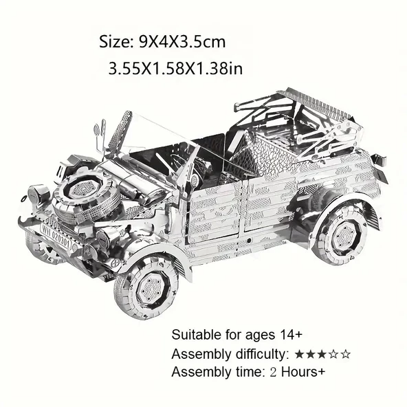 DIY 3D Metal Puzzle Bulmaca Alman Volkswagen Kübelwagen 65 Parça 14+ yaş üstü Hediyelik model - 3