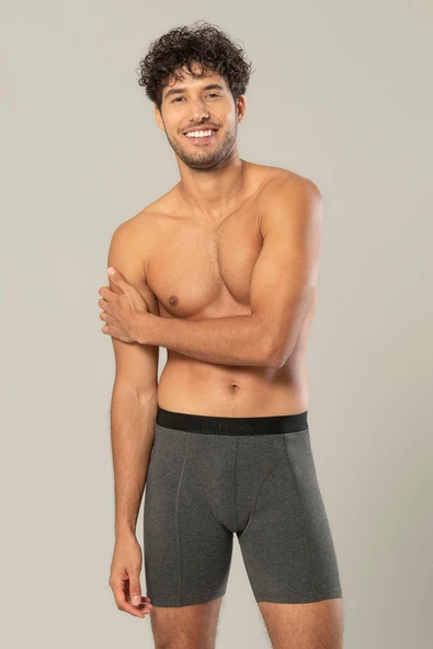 Erdem Erkek Pamuk Elastan Uzun Boxer 1416 - 3 Adet  L Antrasit