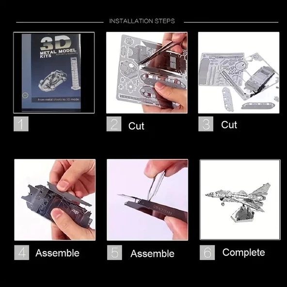 DIY 3D Metal Puzzle Bulmaca Air Force J-10B Savaş Uçak 43 Parça 14+ yaş üstü Hediyelik model - 6