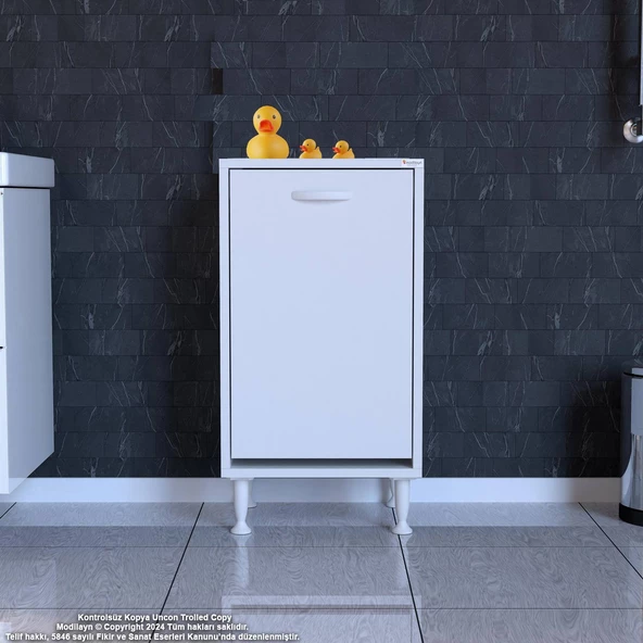 Modilayn SÖKE Banyo İçin Sihirli Kutu 45x75x32,5 cm’ lik 1 Göz Sepet Hazneli Mini Banyo Dolabı - 3