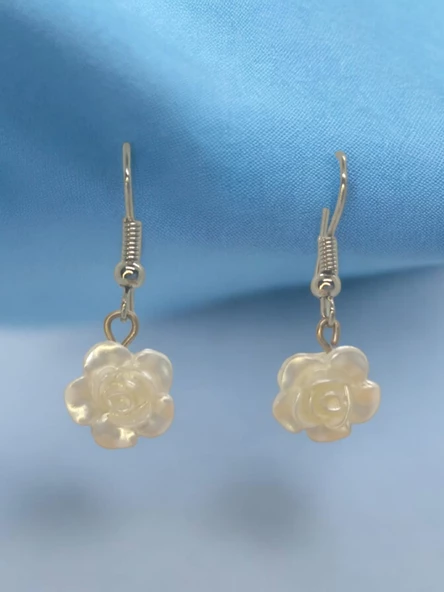 Çiçek Figürlü Tasarım Sedef Gül Aesthetic Vintage Coquette Fairycore Sallantılı Küpe