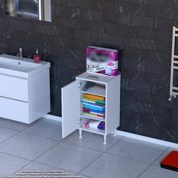 Modilayn SÖKE Küçük Alanlar İçin Akıllı Çözümler 45x75x32,5 cm’ lik 1 Kapaklı 3 Göz Raf Dolap