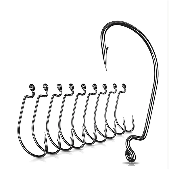 Hokkaido 50 Adet 3/0 Numara Yüksek Karbonlu Çelik Offset,Jig Head,Silikon,Sahte,Delikli İğne,
