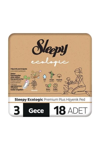 Sleepy Ecologic Premium Plus Hijyenik Gece Ped 18 Adet