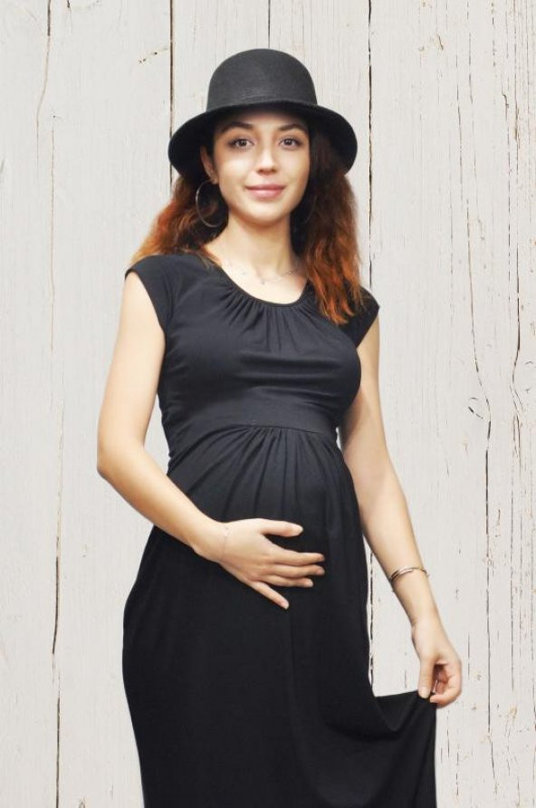 Merliyn önü büzgülü abiye hamile elbise - 2